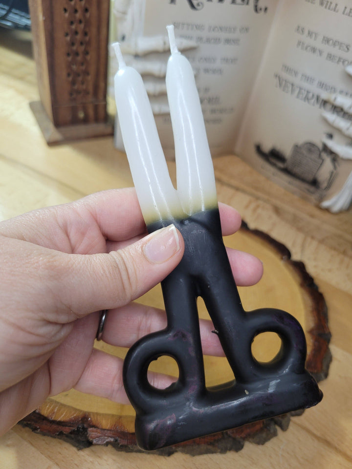 White & Black  Scissors shape candle- Cord cutting
