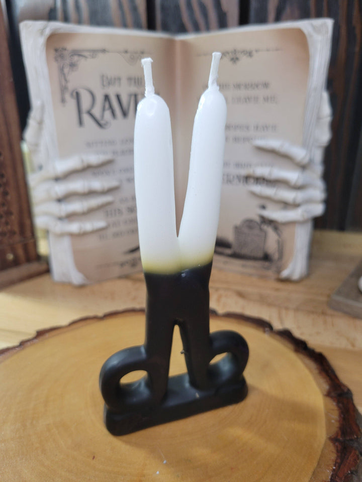 White & Black  Scissors shape candle- Cord cutting