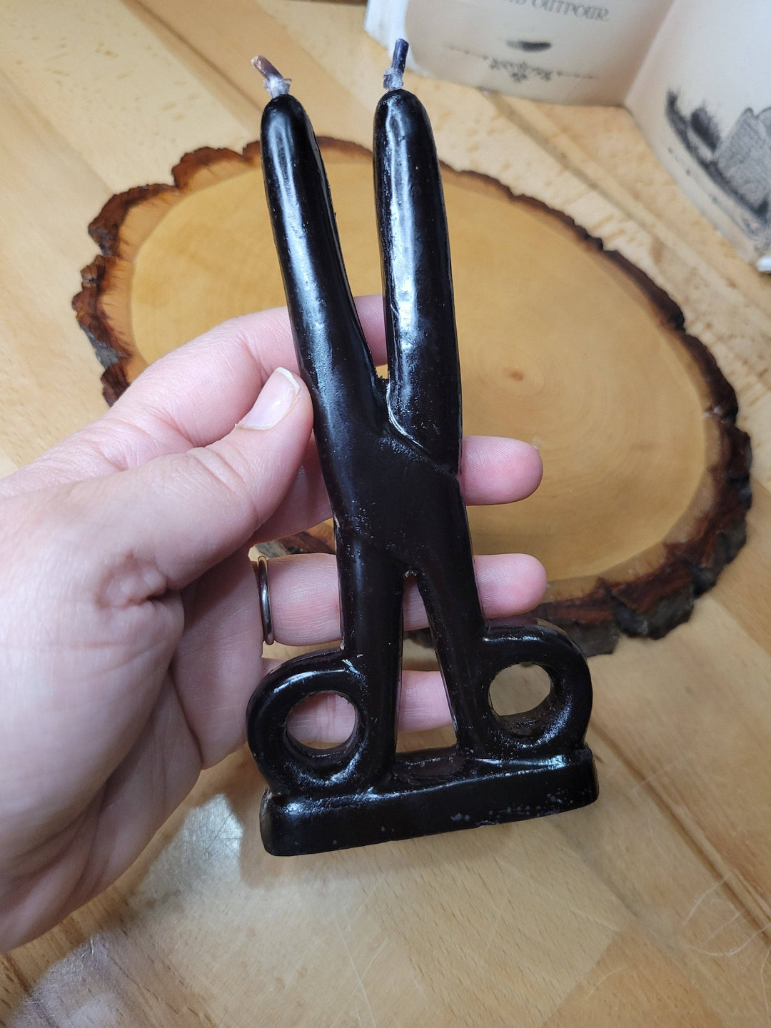 Black  Scissors shape candle- Cord cutting
